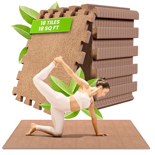 bemaxx Gym Mats Set - EVA Interlocking Foam Floor Tiles Workout Mat Puzzle - color: Cork, size: 18 Tiles | 18 sq ft