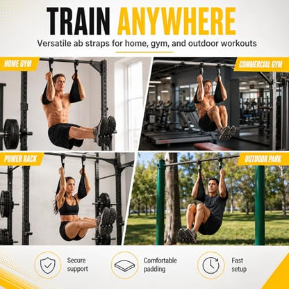 Ab Straps for Pull Up Bar, Padded Arm Slings for Core Training | Heavy-Duty Construction, Oversized Carabiners, Padded Arm Support, Leg Raises Knee Raises, Home Gym Training