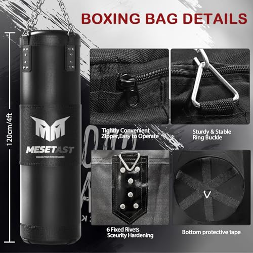 Mesetast Punching Bag for Adults, 4ft Heavy Boxing Bag Set with 12 OZ Gloves for MMA Karate Kickboxing Boxing - Unfilled - color: 1.Black