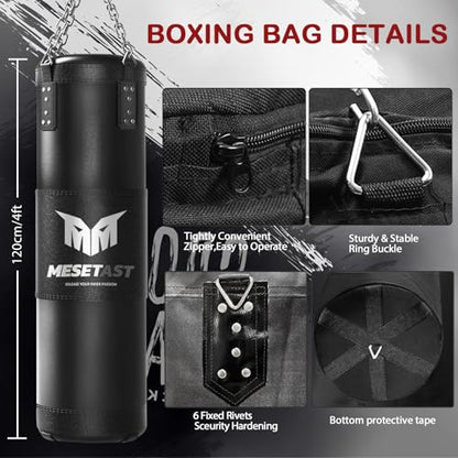 Mesetast Punching Bag for Adults, 4ft Heavy Boxing Bag Set with 12 OZ Gloves for MMA Karate Kickboxing Boxing - Unfilled - color: 1.Black