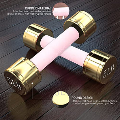 TECHNOAGE Round Dumbbell Sets with Steel Handle, Odorless Neoprene rubber Handle Cover - color: Pink-6PC