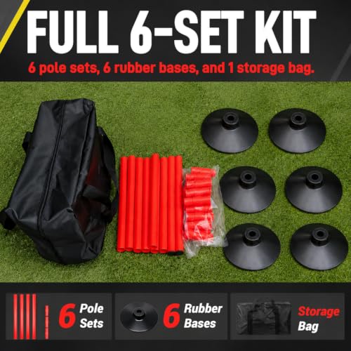 6 Pcs 5 FT Adjustable Agility Training Poles for Soccer,Basketball,Football, Horse,Dog-Speed and Agility Training Equipment Sports Training Poles with Rubber Bases and Bag - color: red
