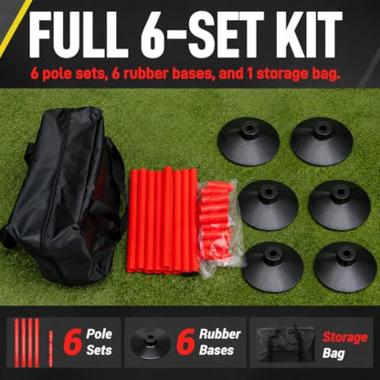 6 Pcs 5 FT Adjustable Agility Training Poles for Soccer,Basketball,Football, Horse,Dog-Speed and Agility Training Equipment Sports Training Poles with Rubber Bases and Bag - color: red