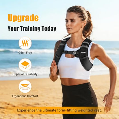 Weighted Vest for Women & Men, 10lb Ultra Thin Soft Iron Weighted Vest with Reflective Strips & Adjustable Buckle Straps, Slim Weight Vest for Walking, Running, Strength Training & Weight Loss Workout - color: Jet Black