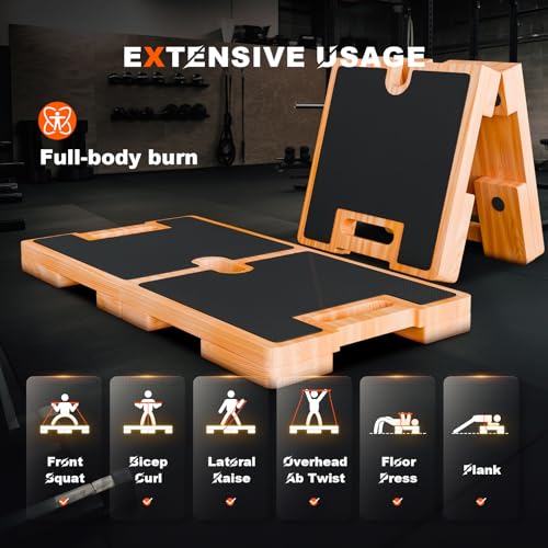 Wooden Fitness Board,180° foldable,resistance band board with honeycomb anti-slip design,natural pine exercise step platform for Band Training, Stretching, and Full-Body Home Gym