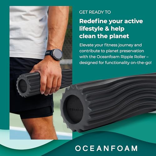 Ripple Travel Foam Roller (11" x 3.35") Firm Mini Foam Roller for Physical Therapy, Deep Tissue Massage, Back Pain - High Density, Ergonomic Wave Textured, Yoga, Pilates, Exercise (Charcoal) - color: Charcoal