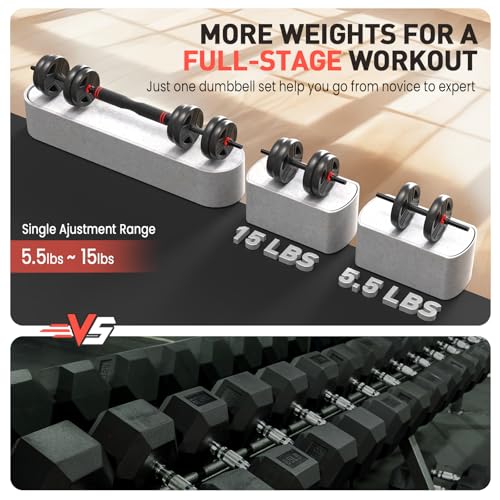 UKEEP Adjustable Dumbbells Set, 20/30/40/55/60/80lbs Free Weight Set with Connector, 2 or 3 in 1 Dumbbells Set Used as Barbell, Kettlebells, Fitness Exercises for Home Gym Suitable Men/Women - style: 30 lbs (15 lbs each)