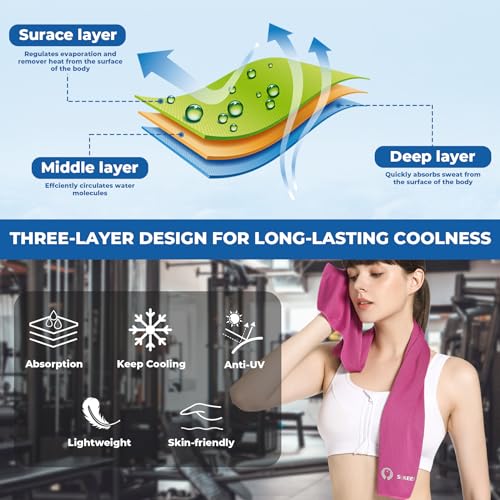 Sukeen Cooling Towels 6 Pack (40"x12"), Cooling Towels for Neck and Face, Quick Dry Sport Camping Cooling Towel, Cold Towel for Hot Weather - color: Lake Blue+purple+dark Blue+pink+green+gray