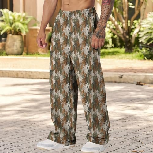 Graphic Print Pants for Men Elastic Waisted Wide Leg Baggy Sweatpants Joggers Loose Fit Streetwear Pants with Pockets