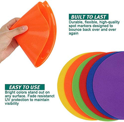 Poly Spots Spot Markers for Gym Floor 4.72inch 6inch 9inch 24/36 Pcs Non-Slip Rubber Floor Dots Round Agility Markers Flat Cones for Sports Soccer Basketball PE Training, Dance, Classroom - style: 24Pcs 9 inch