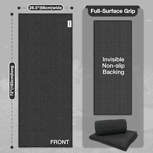 Hot Yoga Mat Towel,Microfiber Yoga Mat Towels Non Slip for Hot Yoga Absorbent Microfiber Sweat Anti-Slip Grip Injury Free,26.5" X 72" -Pilates Gear,Exercise,Fitness Black