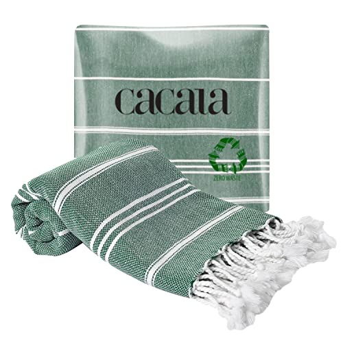 Cacala 100% Turkish Cotton Kitchen Tea Towels, Highly Absorbent Luxury Soft Quick Drying Dish Towel with Hanging Loop for Gym, Yoga, Bath, Sports, Cleaning and Kitchen (23 x 36), Army Green - color: Army Green