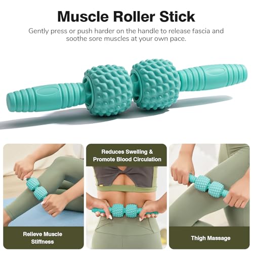 5 in 1 Foam Roller Set - Back Roller Foam, Massage Roller Stick, Massage Ball, Resistance Band for Physical Therapy & Deep Tissue Muscle Massage (Green)