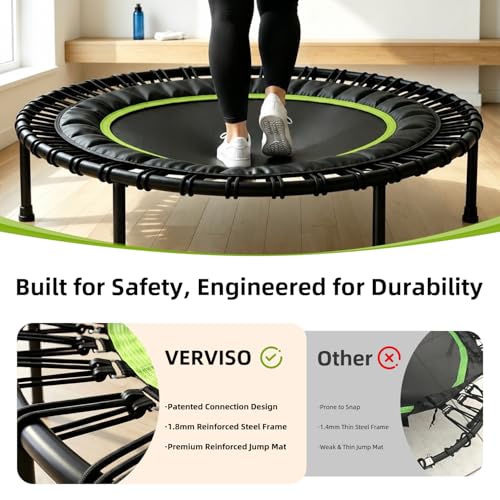 40"/46"/50" Bungee Rebounder Trampoline for Adults, 460LBS Low Impact Quiet Foldable Mini Trampoline, Easy Assembly Indoor Fitness Rebounder with Handle for Whole-Body Workout