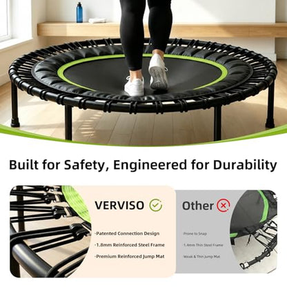 40"/46"/50" Bungee Rebounder Trampoline for Adults, 460LBS Low Impact Quiet Foldable Mini Trampoline, Easy Assembly Indoor Fitness Rebounder with Handle for Whole-Body Workout