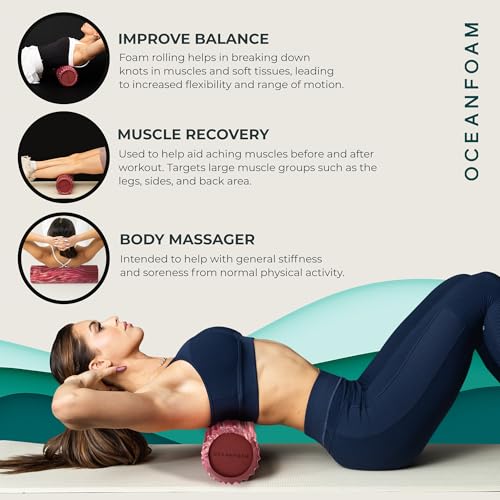 Tidal Roller - Maroon, Blush & Hot Pink Marbled - Muscle Massage Foam Roller for Back Pain & Stretching - Firm & Ergonomic Wide Wave Textured - Yoga & Athletics - Full Size, 20" x 5" - color: Maroon,blush & Hot Pink Marbled