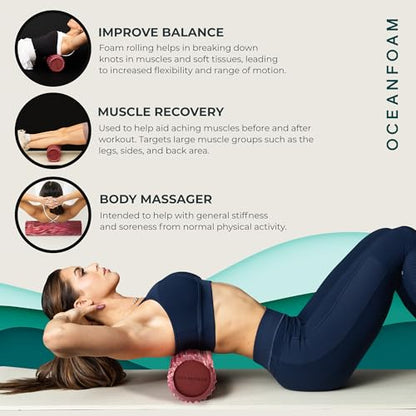 Tidal Roller - Maroon, Blush & Hot Pink Marbled - Muscle Massage Foam Roller for Back Pain & Stretching - Firm & Ergonomic Wide Wave Textured - Yoga & Athletics - Full Size, 20" x 5" - color: Maroon,blush & Hot Pink Marbled