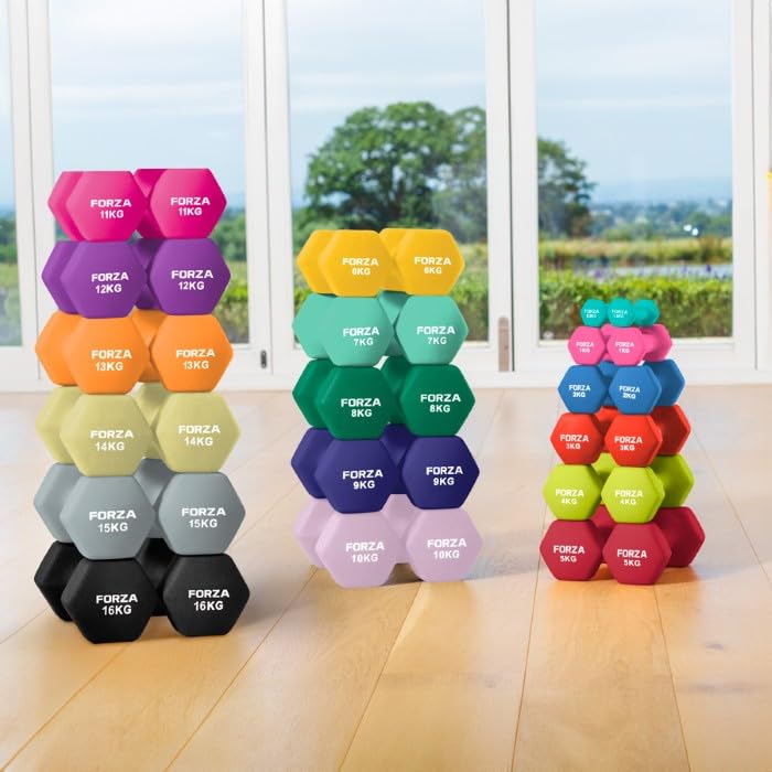 FORZA Neoprene Hex Dumbbells [1LB - 35LBS] | Premium Set of Hand Weights For Home & Gym Workouts | Non Slip Free Weights with Hex Design for Strength Training Fitness Yoga and Aerobics