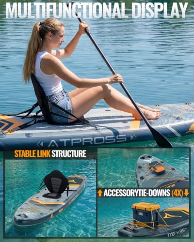 11'6"x35" Inflatable Paddle Board, 450lbs Extra Wide Stand Up Paddleboard for Adults with Premium SUP Accessories Kit & Backpack, Blow Up Kayak Non-Slip Stable Deck Boat for Yoga Fishing Surf - style: Grey/kayak seat