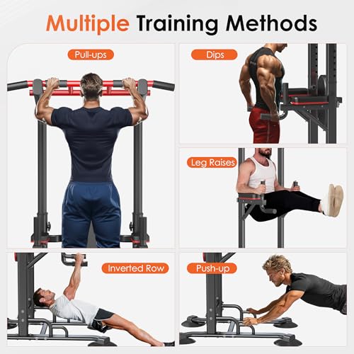 SogesPower Pull Up Bar Station Power Tower,12-Level Adjustable Multi-Function Pull Up Dip Station for Home Gym, Pull Up Bar Stand Dip Bar Strength Training Fitness Equipment - color: Black