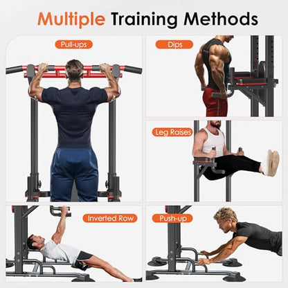 SogesPower Pull Up Bar Station Power Tower,12-Level Adjustable Multi-Function Pull Up Dip Station for Home Gym, Pull Up Bar Stand Dip Bar Strength Training Fitness Equipment - color: Black