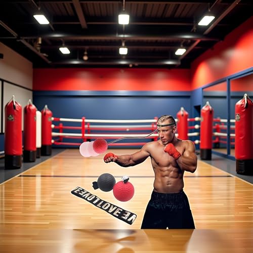 Red Boxing Reflex Ball - Improve Reaction Speed and Hand Eye Coordination Training Boxing Equipment for Training at Home Reflex Ball with Adjustable Elastic Head Band Speed and Agility Training