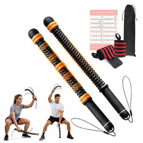 Adjustable Ropeless Battle Ropes – Weighted Cordless Battle Rope Set with Variable Resistance, Wrist Straps & Workout Guide Poster – Portable HIIT & Home Gym Training Equipment