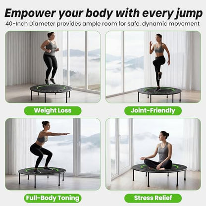 Steelite 40" Foldable Mini Fitness Trampoline, 10MM Thickened Bungee Rebounder Trampoline for Adults, 330LBS Capacity - Quiet & Stable, Indoor Outdoor Jumping Exercise Equipment