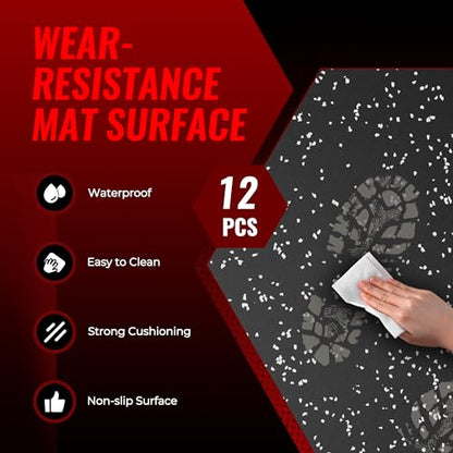 SUPERJARE 0.79'' Extra-Thick Exercise Equipment Mats, 12 Pcs 48 Sq Ft Rubber Top Floor Tiles with High Density EVA Foam, Interlocking Gym Flooring for Home Gym, Workout Mat, Black/Grey