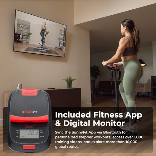 Sunny Health & Fitness Total Body 2-in-1 Smart Stepper Machine for Home with Handlebar and Resistance Bands