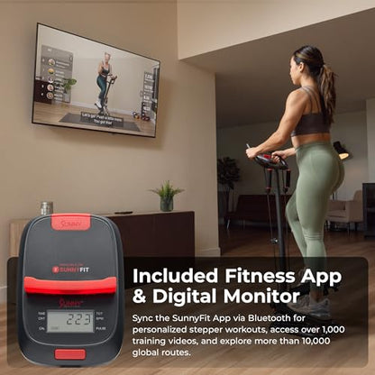 Sunny Health & Fitness Total Body 2-in-1 Smart Stepper Machine for Home with Handlebar and Resistance Bands