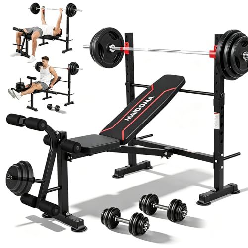 750LBS Weight Bench with Bench press rack, Adjustable Workout Bench Set with Leg Extension/Curl,Standard Bench Press Set for Home Gym Full Body Training