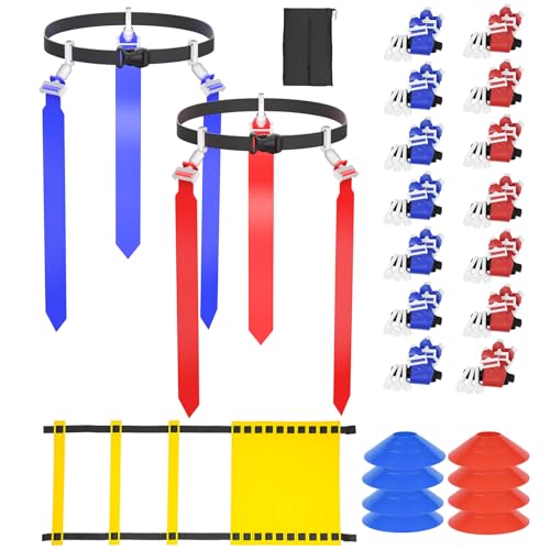 14 Player Flag Football Belts Adjustable Football Set with 42 Flags 8 Cones and 1 Bag for Youth Adults Kids Training