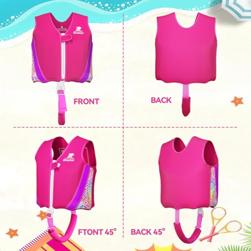 Kids Swim Vest Toddeler Floaties, Swim Floatation Jacket Training Vest for Boys Girls Age 2-9, Neoprene Swimming Aid with Adjustable Buoyancy & Safety Strap