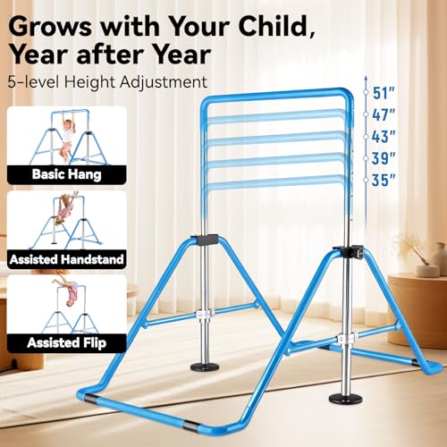 Kids Gymnastics Bar Gymnastic Equipment for Home Adjustable Height Gymnastic Training Bar Gymnastic Stuff for 3-7 Years Old Girls - color: Upgraded - Light Blue