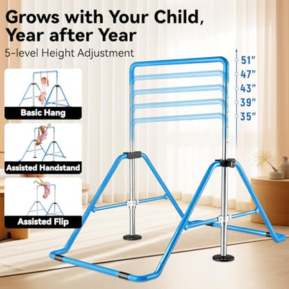 Kids Gymnastics Bar Gymnastic Equipment for Home Adjustable Height Gymnastic Training Bar Gymnastic Stuff for 3-7 Years Old Girls - color: Upgraded - Light Blue