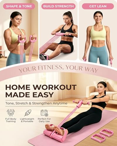 Pedal Resistance Band with Handle Durable 8-Tubes Multifunction Tension Rope Multifunctional Elastic Yoga Resistance Bands with Handles Full Body Exercise for Arms Legs Waist