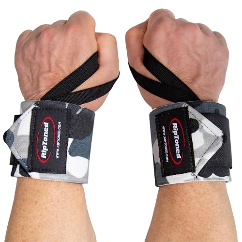 Wrist Wraps for Weightlifting – USPA & USAPL Approved – Stiff or Flex – 18" Gym Wrist Straps with Thumb Loop – Maximum Support for Men & Women - color: Gray Camo, size: Stiff Fit