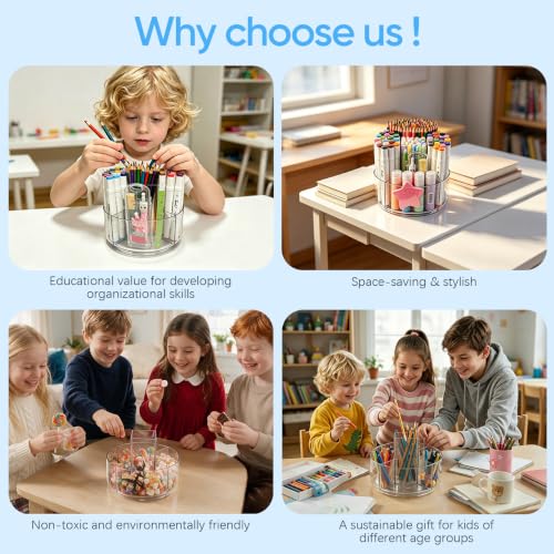 JIKIOU 430pcs Acrylic Pencil Holder Marker Organizer 360-Degree Rotating