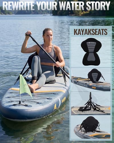 11'6"x35" Inflatable Paddle Board, 450lbs Extra Wide Stand Up Paddleboard for Adults with Premium SUP Accessories Kit & Backpack, Blow Up Kayak Non-Slip Stable Deck Boat for Yoga Fishing Surf - style: Grey/kayak seat