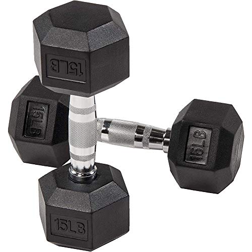 Fitvids Rubber Coated Hex Dumbbell Set with Storage Rack, 100/150/200/550 LB Hand Weight Set with Anti-Slip Grip for Home Gym - size: Dumbbell: 15LBS Pair