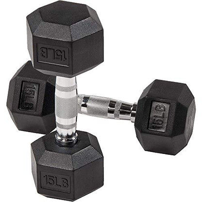 Fitvids Rubber Coated Hex Dumbbell Set with Storage Rack, 100/150/200/550 LB Hand Weight Set with Anti-Slip Grip for Home Gym - size: Dumbbell: 15LBS Pair
