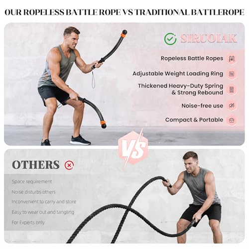 Ropeless Battle Ropes for Home Gym, Portable Cordless Battle Ropes with Variable Resistance for Men & Women Full Body HIIT Cardio & Arm Strength Training Fitness Exercise
