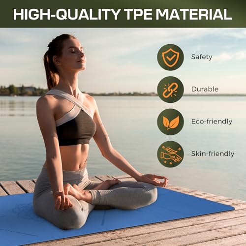 U&M Yoga Mat Non Slip, 0.24" Thick 72"x24" TPE Yoga Mats for Women Men, Anti-Tear Exercise & Fitness Mat with Carrying Strap, Workout Mats for Yoga, Pilates and Floor Exercise