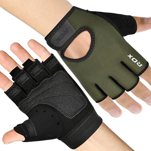 RDX Weight Lifting Gloves Gym Fitness Workout, Anti Slip Palm Protection Half Finger Exercise Glove for Powerlifting Deadlifting Bodybuilding Calisthenics Cycling Rowing Climbing Training, Men Women - color: Army Green, size: Small