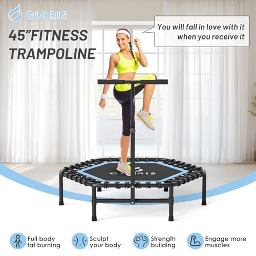 45'' Rebounder Trampoline for Adults - Max Load 450lbs, Trampoline with Adjustable Foam Handle Indoor/Outdoor Fitness Body Exercise - color: Blue