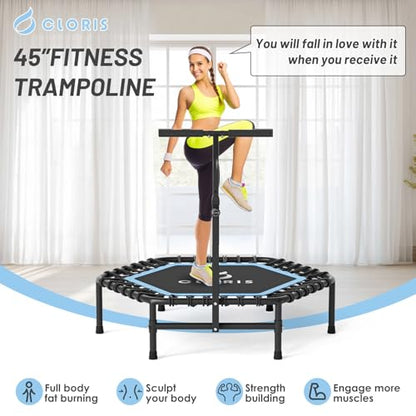 45'' Rebounder Trampoline for Adults - Max Load 450lbs, Trampoline with Adjustable Foam Handle Indoor/Outdoor Fitness Body Exercise - color: Blue