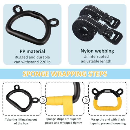 Proberos® 1 Pair Kids Gymnastic Rings Safe 400Kg Loading Robust Gymnastic Rings for Home Exercise 200cm Adjustable Gymnastic Ring, Home Fitness Equipment, Indoor and Outdoor Pull-up Bar