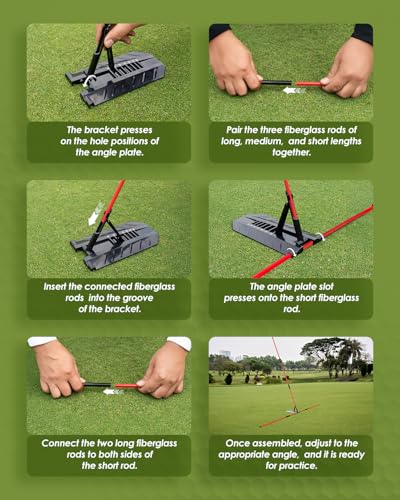 Golf Alignment Sticks - Foldable Golf Training Aid Golf Swing Training Aid with Angle Plate for Driving Range/Backyard