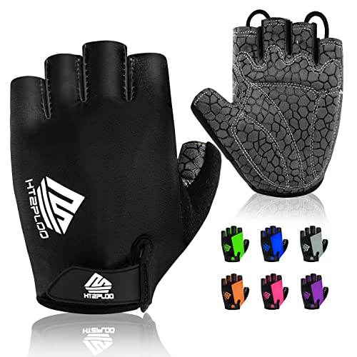 Bike Gloves for Men Women with Anti-Slip Shock-Absorbing Pad, Light Weight Half-Finger Cycling Gloves - color: Black, size: Large